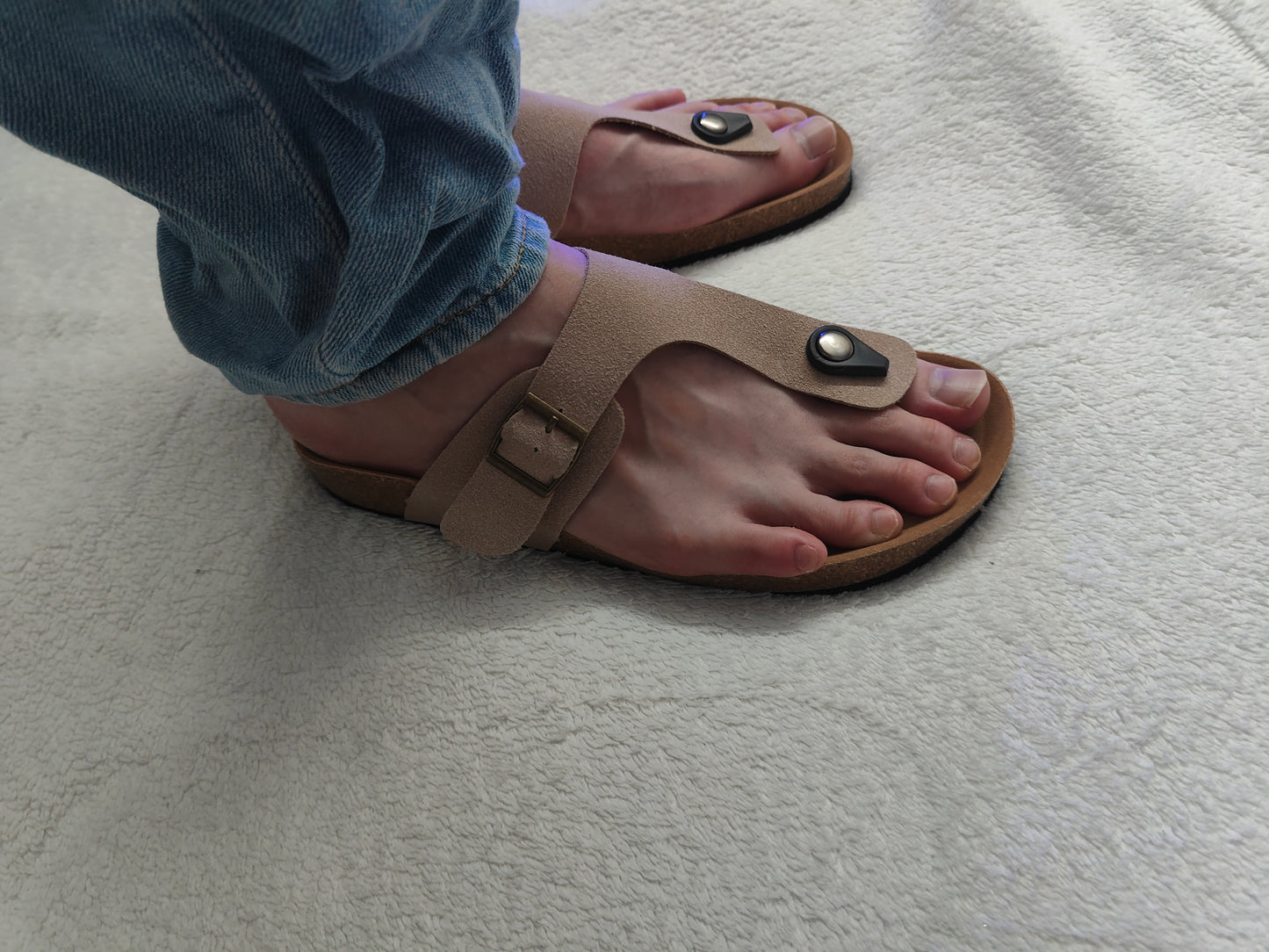 Men's Summer Cork Thong Sandals Genuine Leather Open Toe Post Beach US 8-8.5 EU39