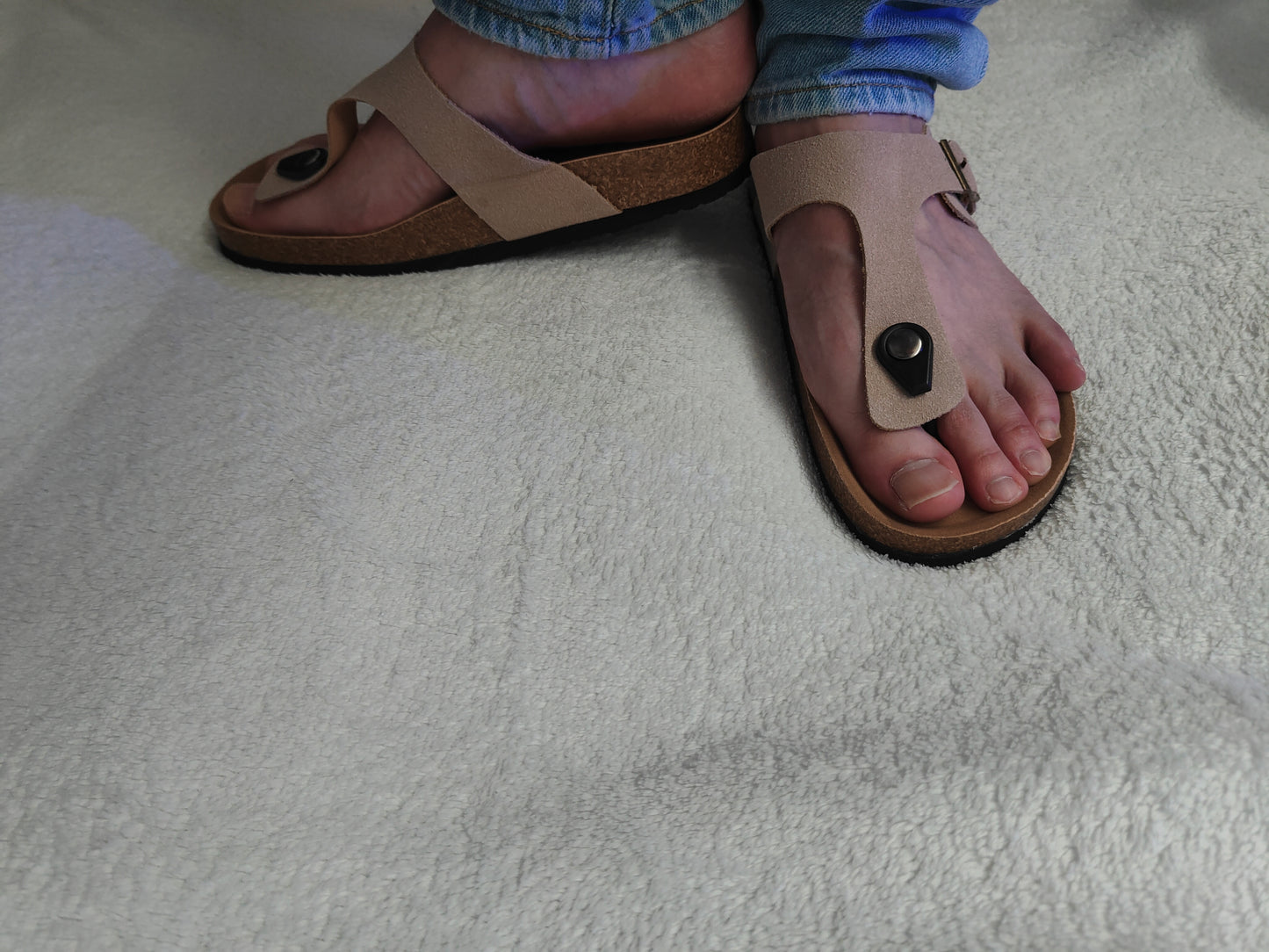 Men's Summer Cork Thong Sandals Genuine Leather Open Toe Post Beach US 8-8.5 EU39