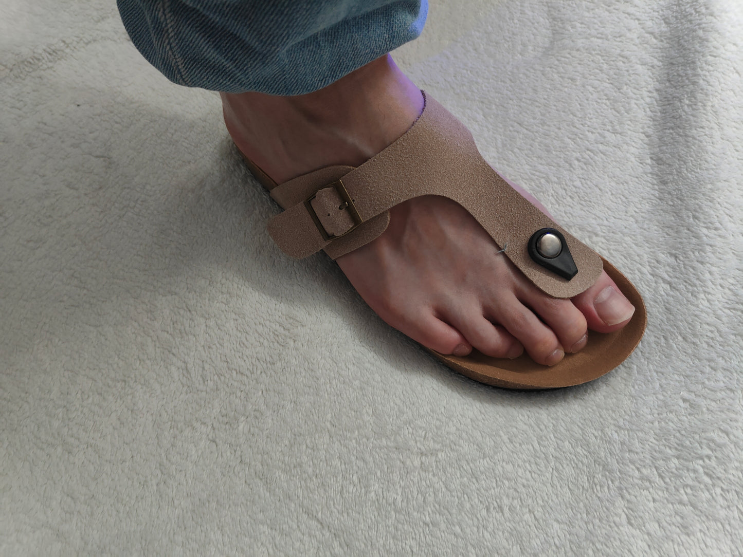 Men's Summer Cork Thong Sandals Genuine Leather Open Toe Post Beach US 8-8.5 EU39