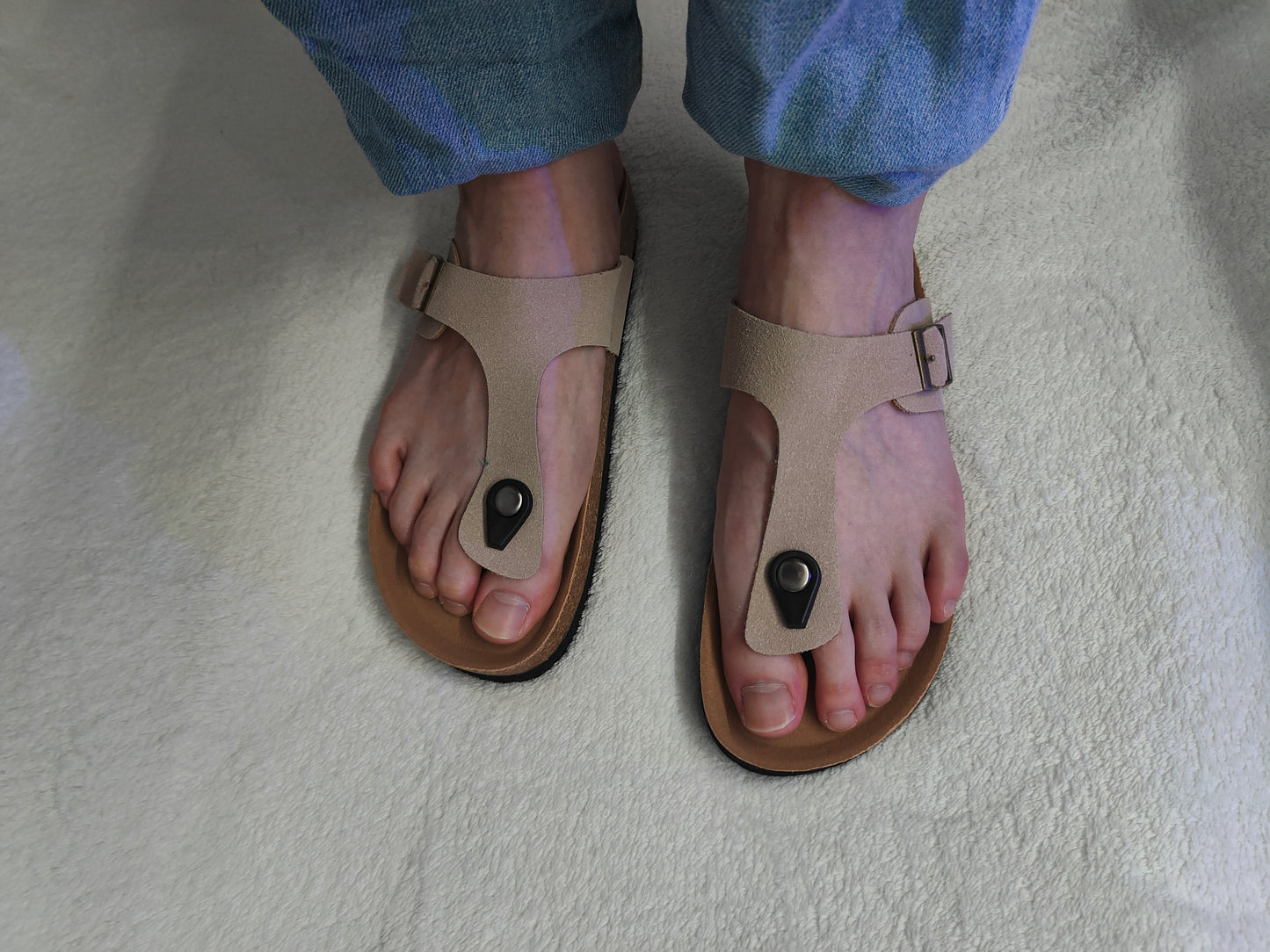 Men's Summer Cork Thong Sandals Genuine Leather Open Toe Post Beach US 8-8.5 EU39