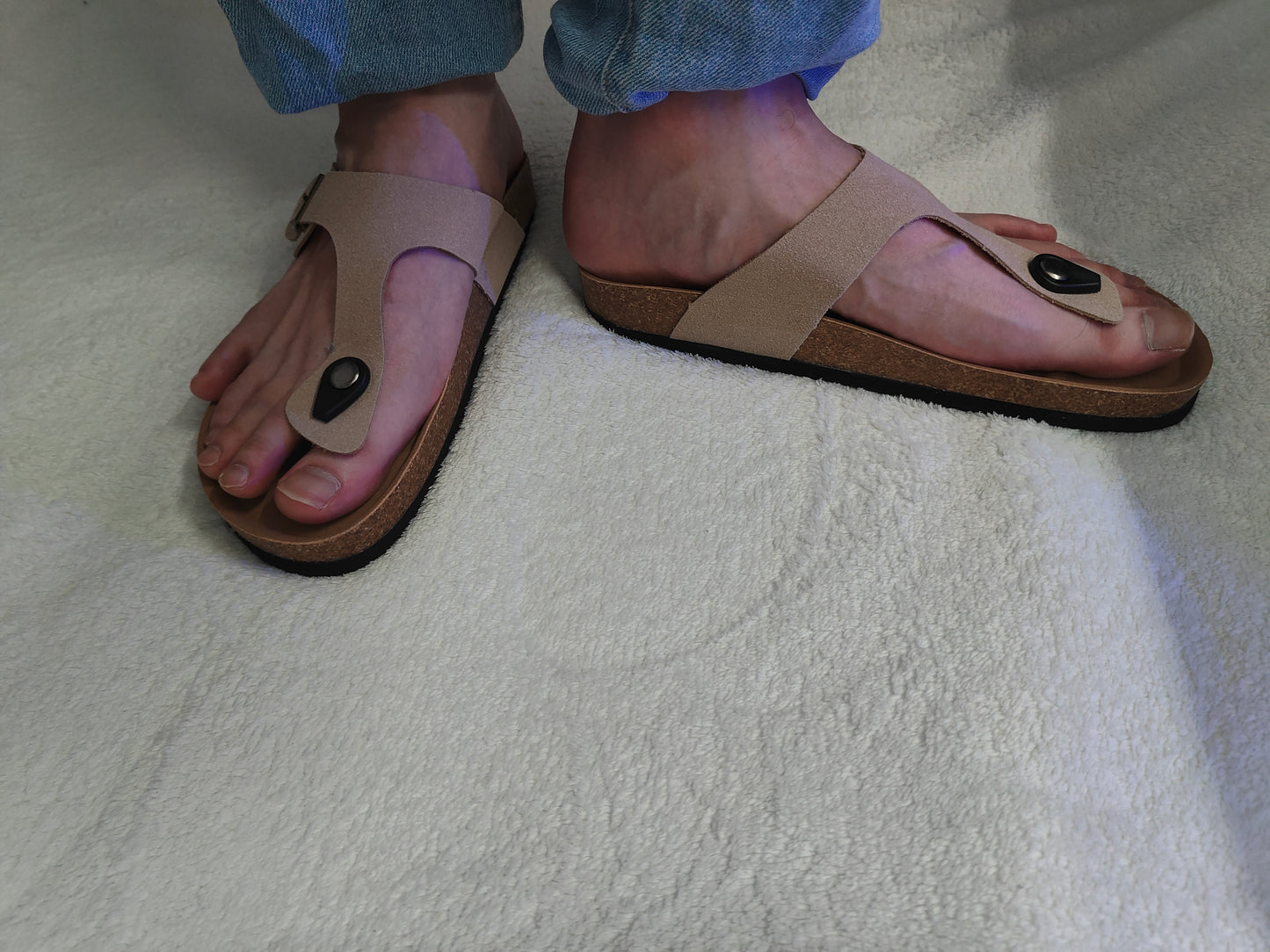 Men's Summer Cork Thong Sandals Genuine Leather Open Toe Post Beach US 8-8.5 EU39