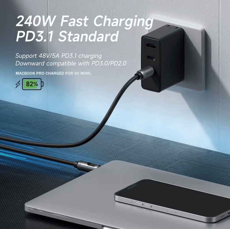 240W USB Type C To USB C 6.5FT Cable PD 3.1 Fast Charging LCD Display E-Marker