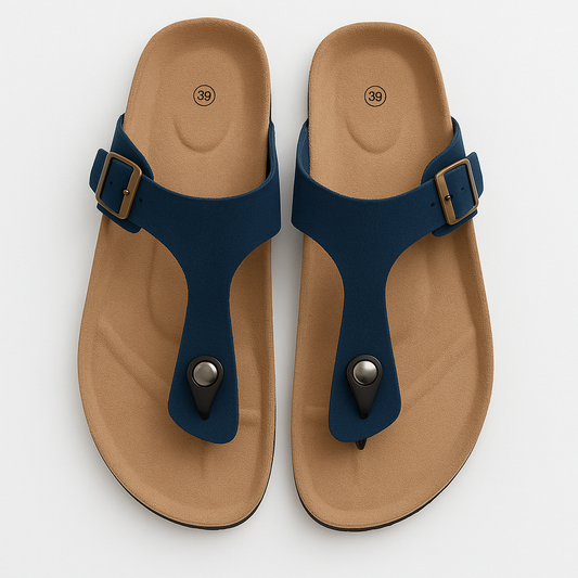 Royal Blue/Beige/Black Summer Cork Sandals Genuine Leather Thong Style US W8-8.5 EU39