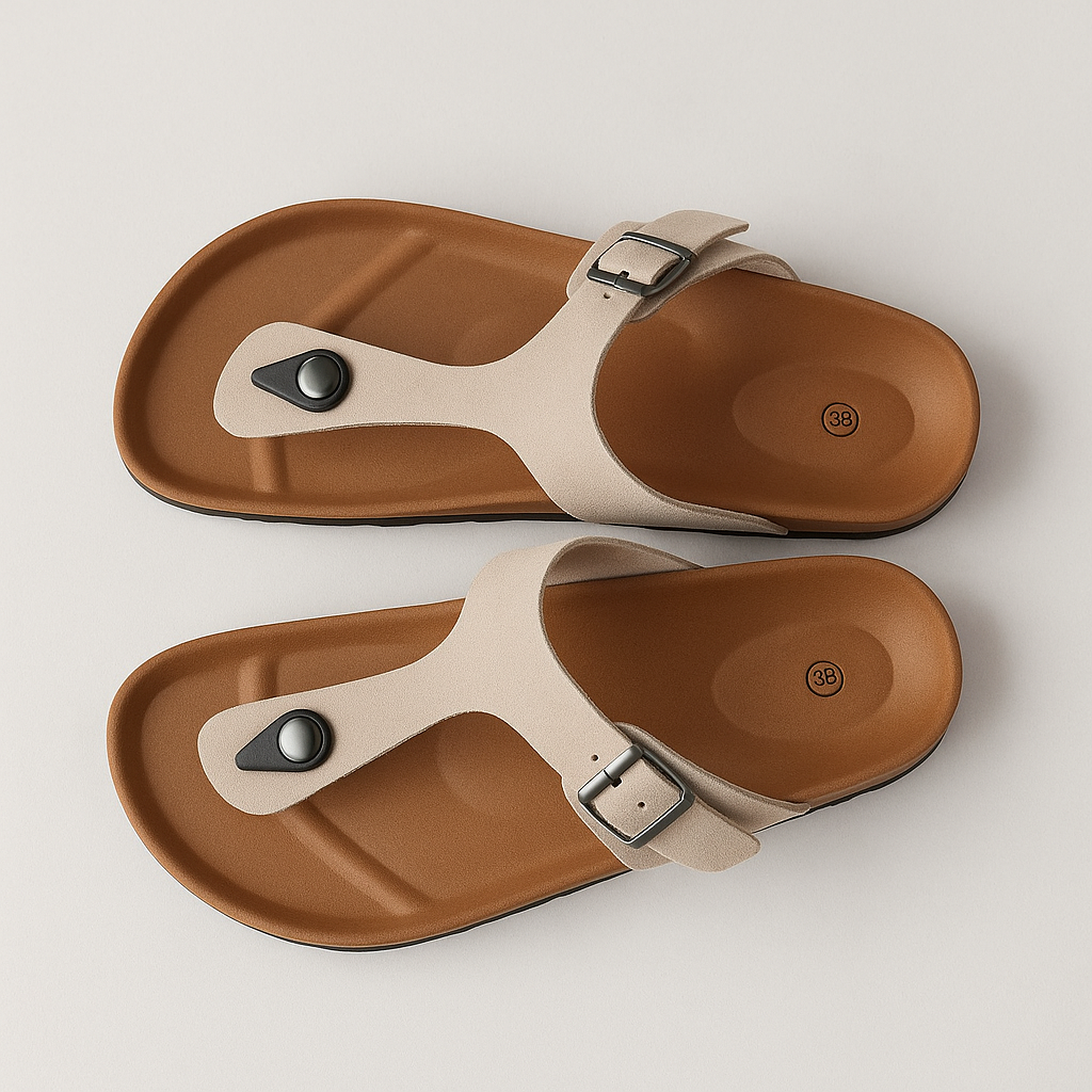 Royal Blue Summer Cork Thong Sandals Genuine Leather Open Toe Post Beach US 8-8.5 EU39