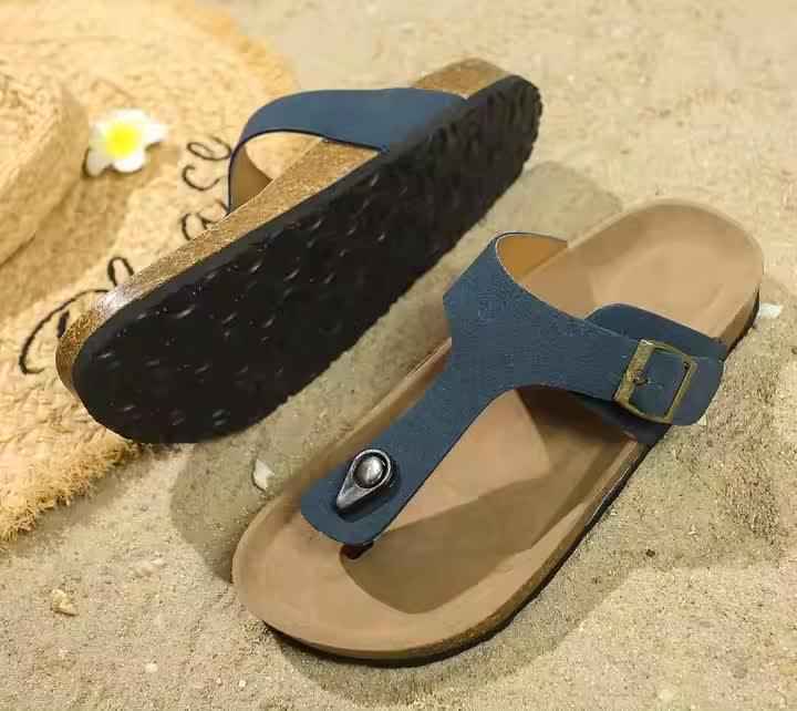 Royal Blue Summer Cork Thong Sandals Genuine Leather Open Toe US W8-8.5 EU39 (Copy)
