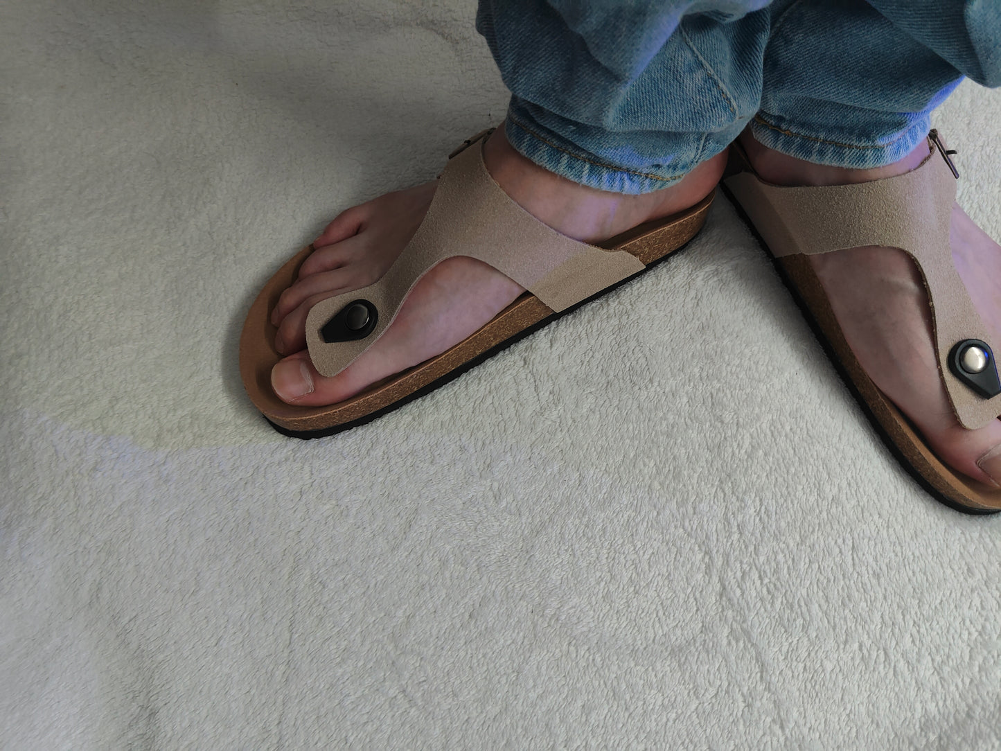 Men's Summer Cork Thong Sandals Genuine Leather Open Toe Post Beach US 8-8.5 EU39