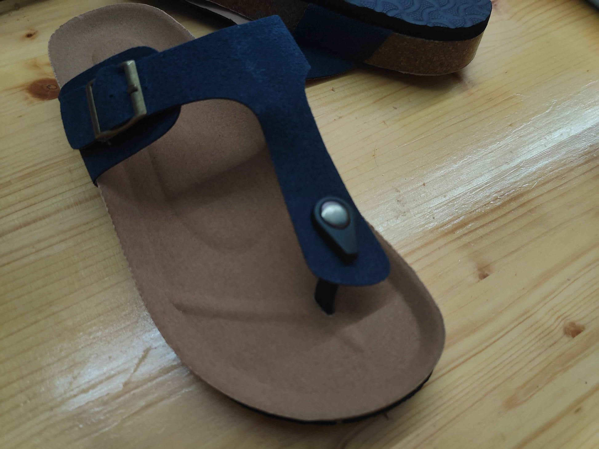 Royal Blue/Beige/Black Summer Cork Sandals Genuine Leather Thong Style US W8-8.5 EU39