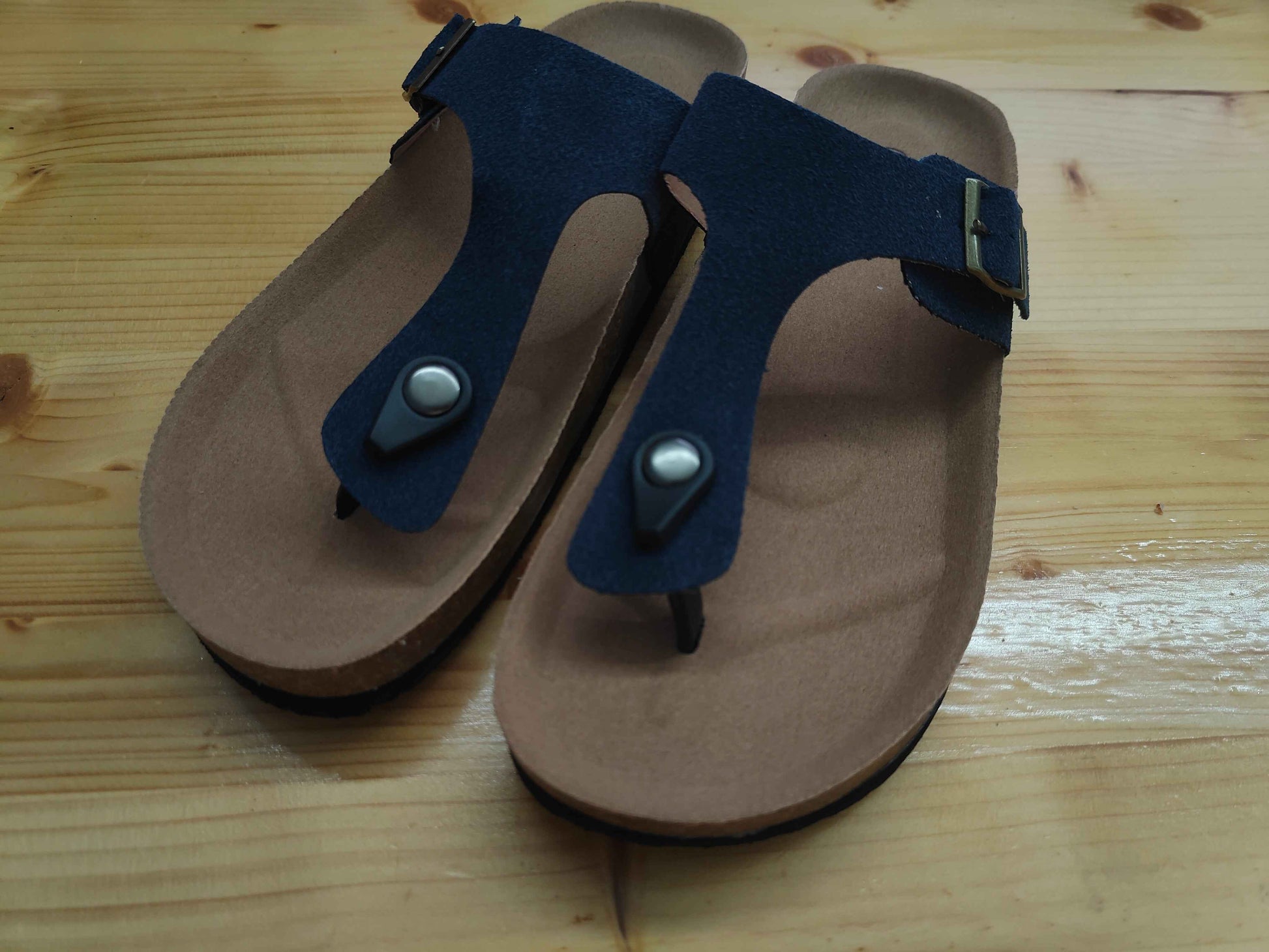 Royal Blue/Beige/Black Summer Cork Sandals Genuine Leather Thong Style US W8-8.5 EU39