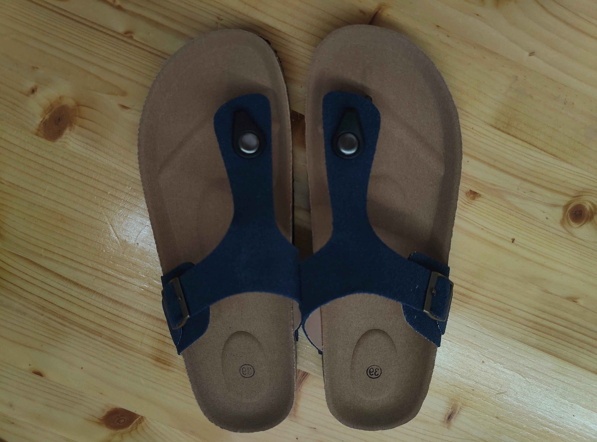 Royal Blue/Beige/Black Summer Cork Sandals Genuine Leather Thong Style US W8-8.5 EU39